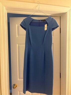 NWT Brooks Blue Cap-Sleeve Midi Sheath Dress - Size 6
